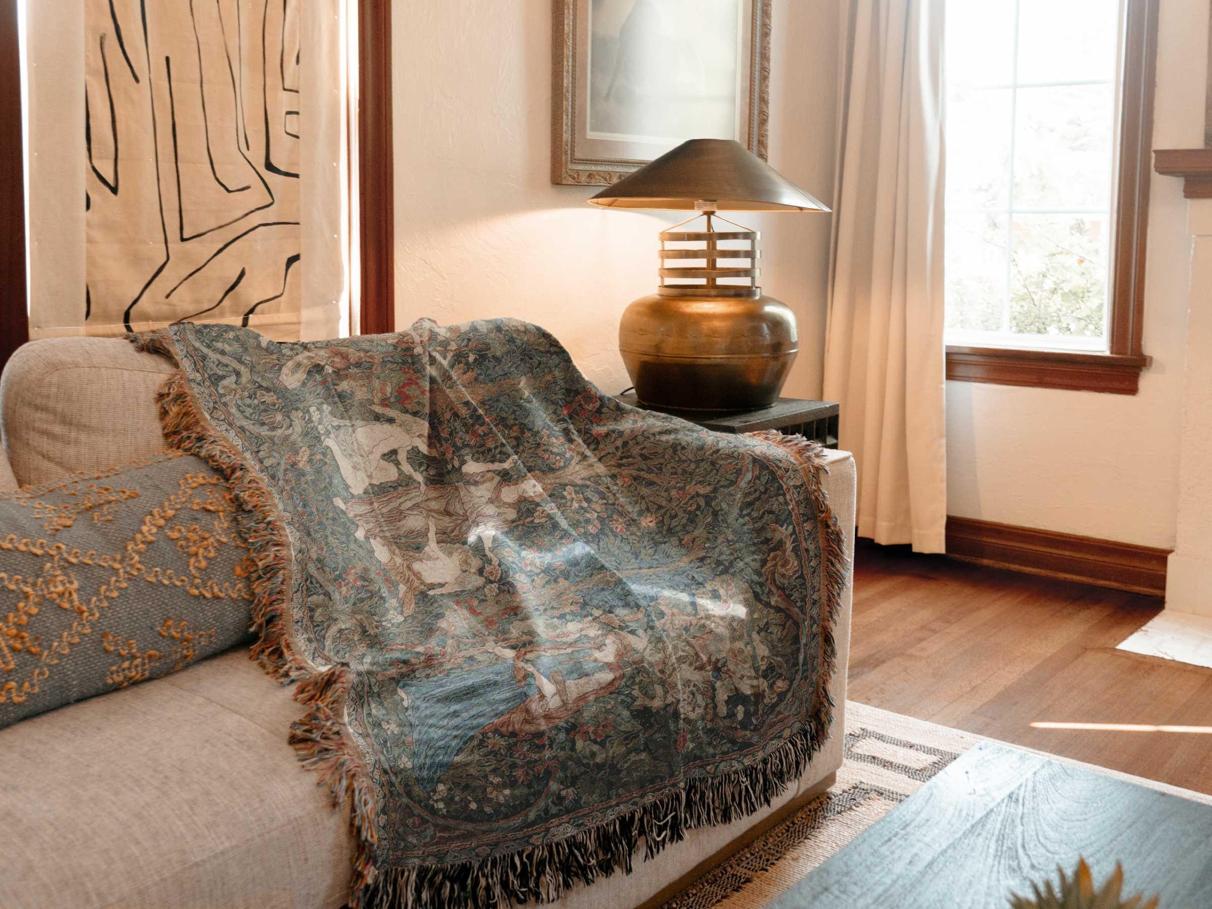 Medieval Tapestry Blanket | Arts & Crafts Woven Throw | Pre-raphaelite ...