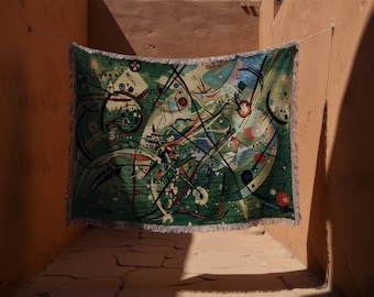Coperta astratta in tessuto ispirata a Kandinsky - Coperta d'arte moderna, arazzo da parete, arte murale - Coperta d'arte astratta, arredamento moderno colorato