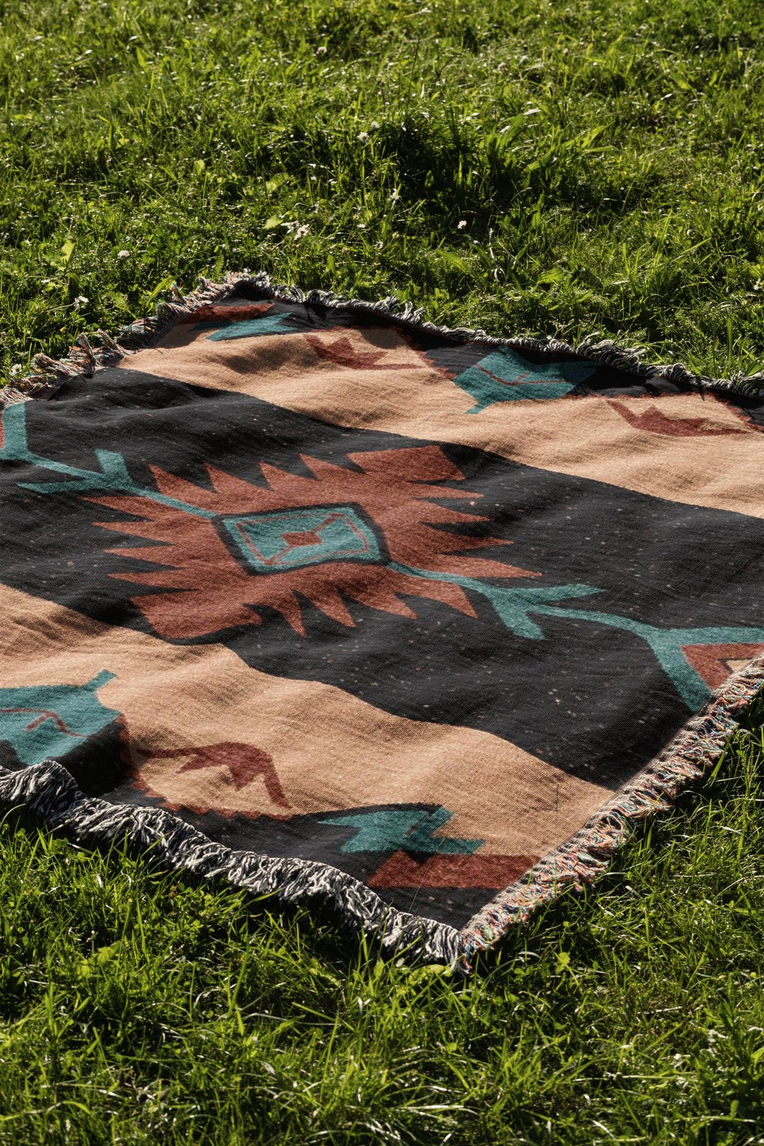 Southwest Native American Inspired Tribal Camp - Cotton Woven Blanket ...