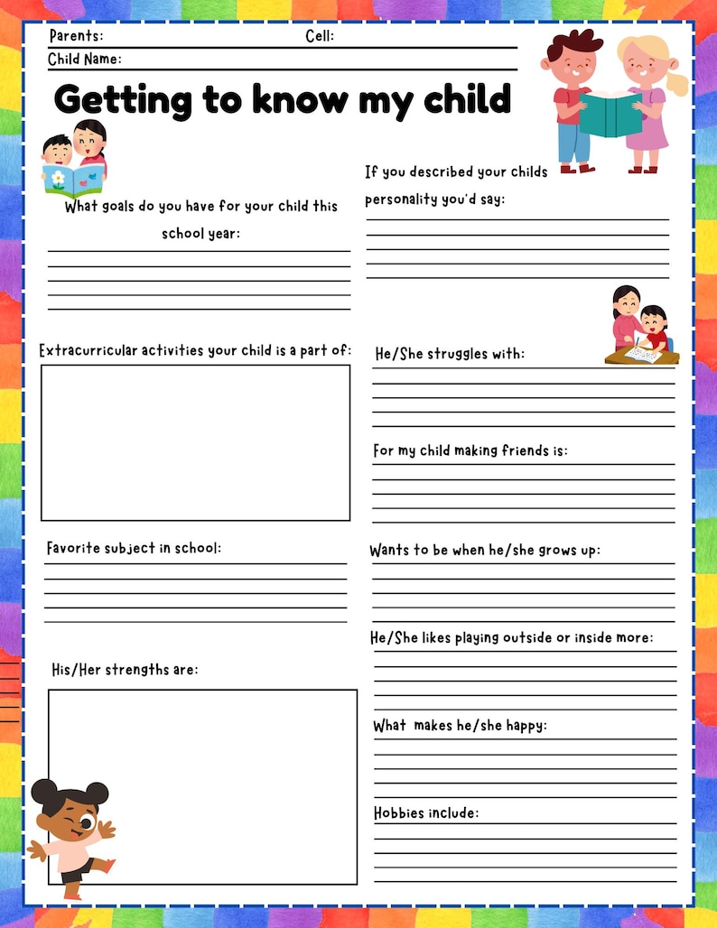 Printable Get to Know My Student Questionnaire Back to School Parent