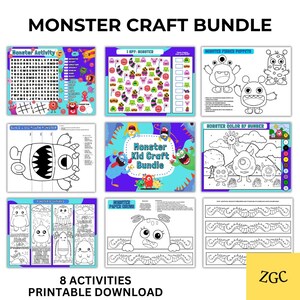 Pacchetto di lavoretti con mostri di Halloween / Attività stampabili per bambini (download digitale)