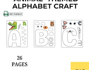 Manualidades imprimibles con animales del alfabeto: hojas de ejercicios de fonética de la A a la Z (descarga digital)