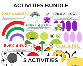 Spring Crafts for Kids | 5 Cut and Paste Activities | Preschool Kindergarten Fine Motor Printable Craft Bundle