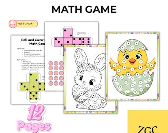 Wielkanocna gra matematyczna | Gra w dodawanie i rzucanie | Wiosenne centra matematyczne | Materiały do druku dla przedszkolaków | Gra w kości