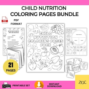 Child Nutrition Coloring Pages Bundle | Printable Kids Nutrition Worksheets | Healthy Eating Activities | Food Groups & Meal Planning PDF