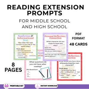 Printable Reading Prompts for Middle & High School | Literary Analysis and Creative Writing Questions PDF, ELA Classroom Activity, Printable