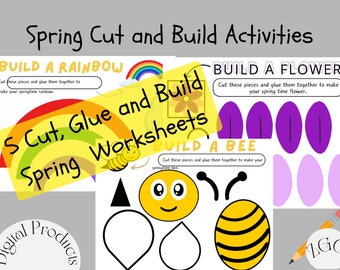 Spring Cut & Glue Activity for Kids, Cut, Glue, and Create, Early Learner Activity, Fine Motor Activity Bundle, Resource, INSTANT DOWNLOAD