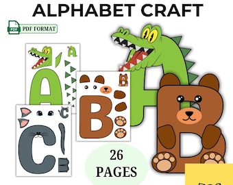 Afdrukbaar alfabet met dierenambachten – A-Z klankwerkbladen (digitale download)