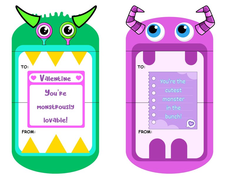 Monster Valentine Cards for Kids | Printable Valentine’s Day Cards ...