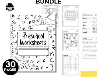 Preschool Worksheets Bundle | Alphabet Tracing, Counting, Math (Digital Download)