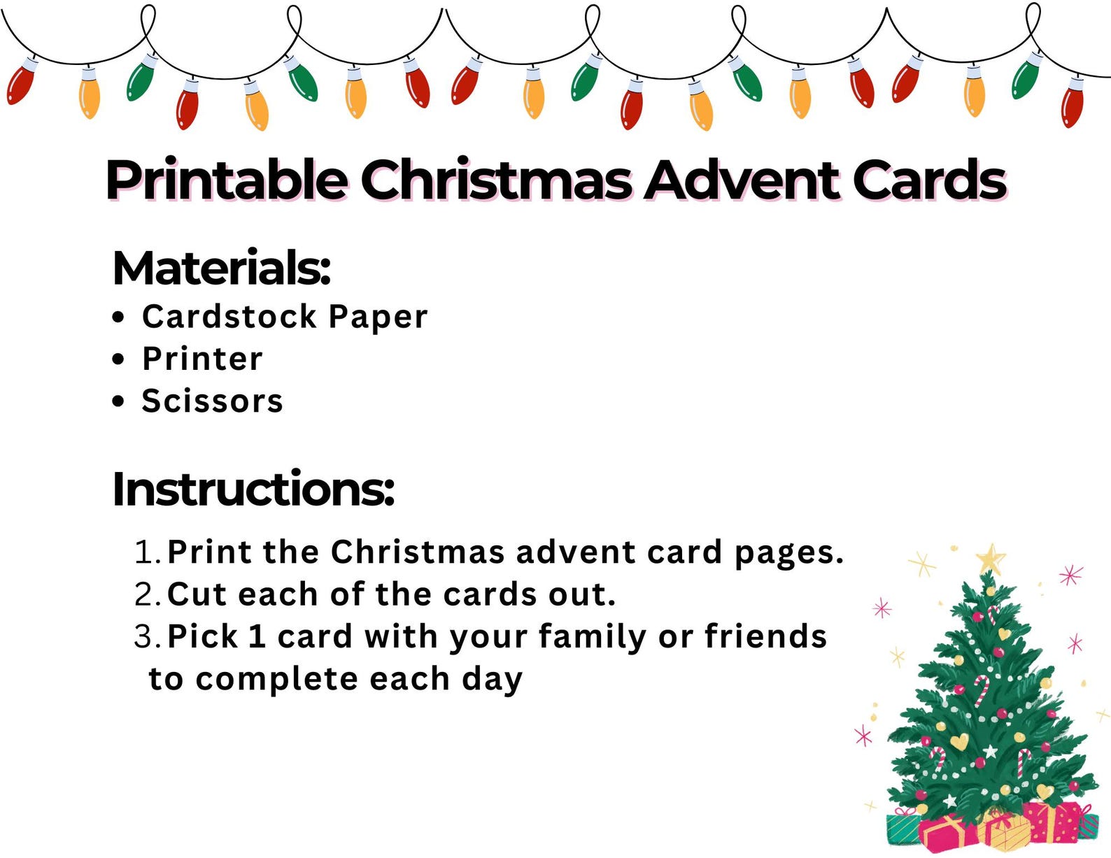 Printable Advent Cards for Kids, Advent Calendar Ideas, 30 Christmas ...