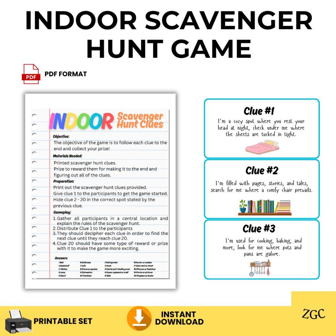Kids Scavenger Hunt Printable | Indoor Treasure Hunt Game | Birthday ...