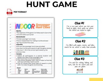 Búsqueda del tesoro infantil imprimible / Juego de búsqueda del tesoro para interiores / Actividad para fiestas de cumpleaños / Pistas con rimas en PDF