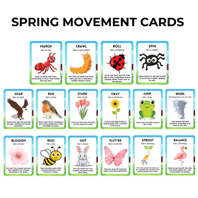 Spring Movement Cards | Kids Gross Motor Activity, Brain Break (Digital Download) image 2
