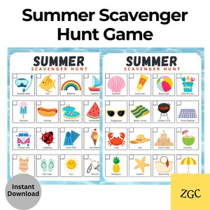 Cartões para impressão de Caça ao Tesouro de Verão | Presente de fim de ano para estudantes | Atividade de verão ao ar livre para crianças, download instantâneo de PDF para impressão, jogo