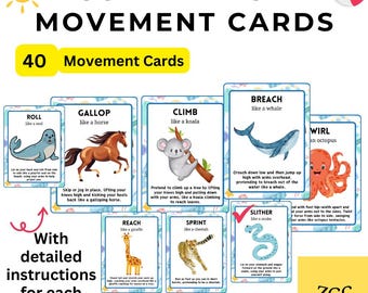 Summer Movement Cards Printable, Gross Motor Activity Cards for Preschool & Kindergarten, Brain Break Summer Games PDF