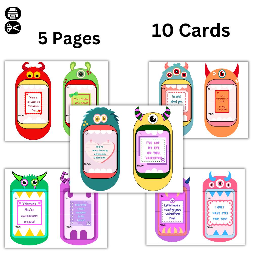 Monster Valentine Cards for Kids | Printable Valentine’s Day Cards ...