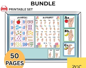 Plakaty z liczbami i frazami ASL | Wystrój sali lekcyjnej z amerykańskim językiem migowym (wzór PDF)