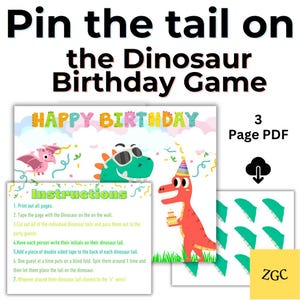 Pin the Tail on the Dinosaur Game - Printable Dinosaur Birthday Party Game - Fun Kids Party Activity - Party Games For Kids - Dino Fun - PDF
