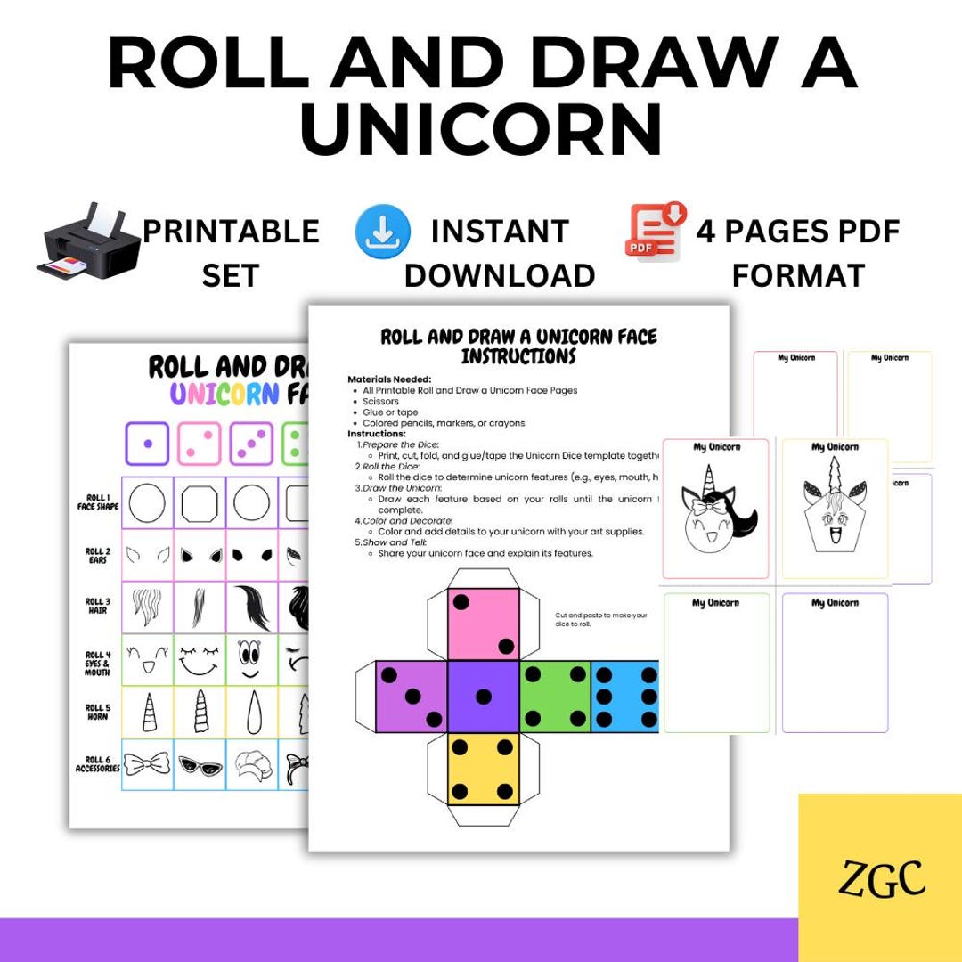 Roll and Draw a Unicorn Game | Fun Printable Unicorn Activity for Kids ...