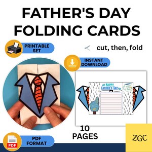 Printable Father&#39;s Day Cards for Kids | Color and Fold Activity | Instant Download DIY Gift from Child | Cute Father&#39;s Day Craft Idea, PDF