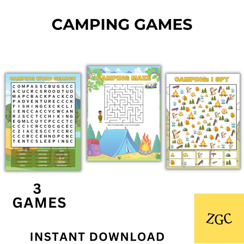 Camping Activity Pack Printable, Kids Camping Games, I Spy Maze & Word ...