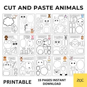 Artisanat à découper/coller avec des animaux | Activité à imprimer pour les enfants d'âge préscolaire (téléchargement PDF)