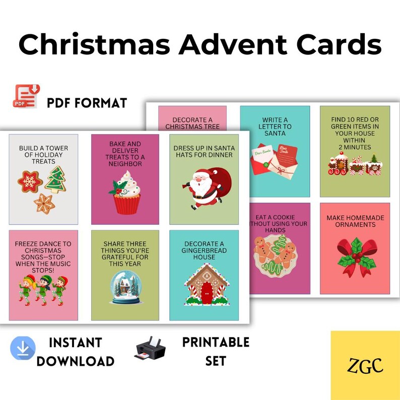 Printable Advent Cards for Kids, Advent Calendar Ideas, 30 Christmas ...