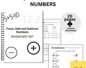 Primary Addition & Subtraction Worksheets | Kindergarten Math Printable | Number Tracing | Pre-K Math Digital Download