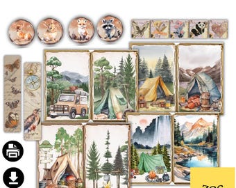 Camping Junk Journal Kit | Nature Scrapbook Pages, Ephemera (Digital Download)