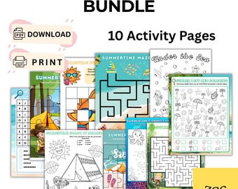 Summer Activity Pack Printable, Preschool Summer Worksheets, I Spy, Mazes, Coloring Pages & Word Search PDF