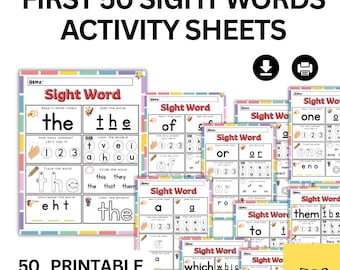 First 50 Sight Words Worksheets | Kindergarten Sight Words Printable | Dolch Word Activities | Reading & Tracing PDF