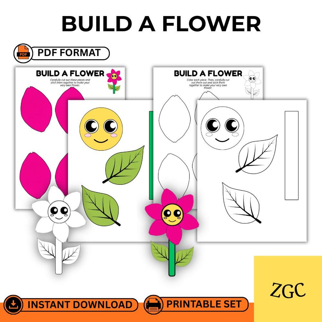 Flower Maker Activity Build a Flower Craft Printable | Cut and Paste Flower Activity | Spring ...