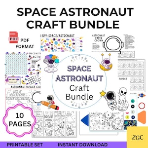 Space Astronaut Kids Craft Bundle Printable | STEM Activities for Kids | Coloring Pages, Puppets, Rocket Craft, Activities, Digital Download