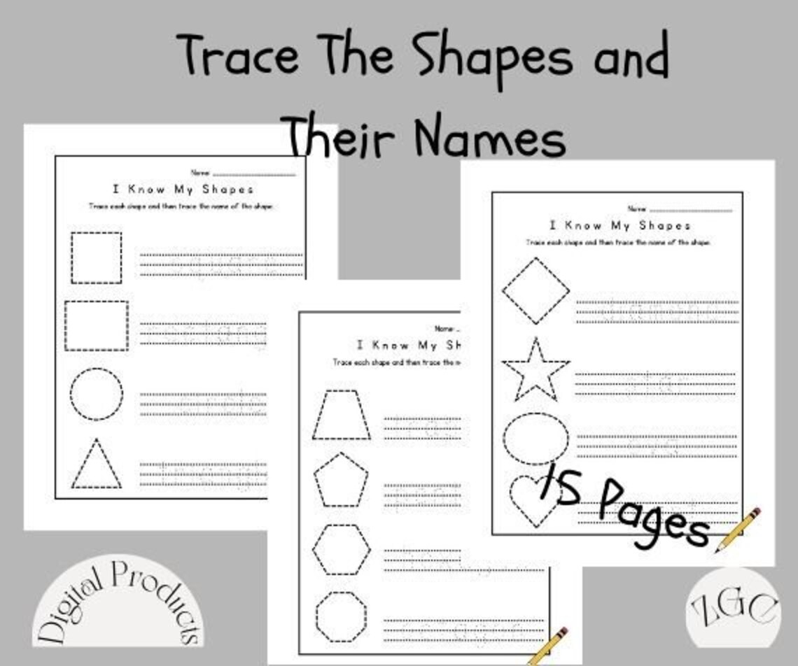 Trace the Shapes Worksheets, 12 Basic Shapes Tracing, Early Learner