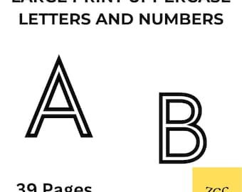 Large Print Uppercase Letters and Numbers - Printable Alphabet (PDF Download) - 39 Pages