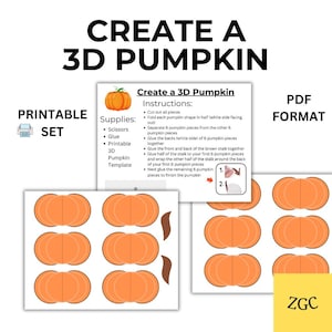 Printable 3D Pumpkin Craft for Kids | Fall & Halloween Paper Craft Activity | 3D Cutting and Gluing Fine Motor Skills PDF, INSTANT DOWNLOAD