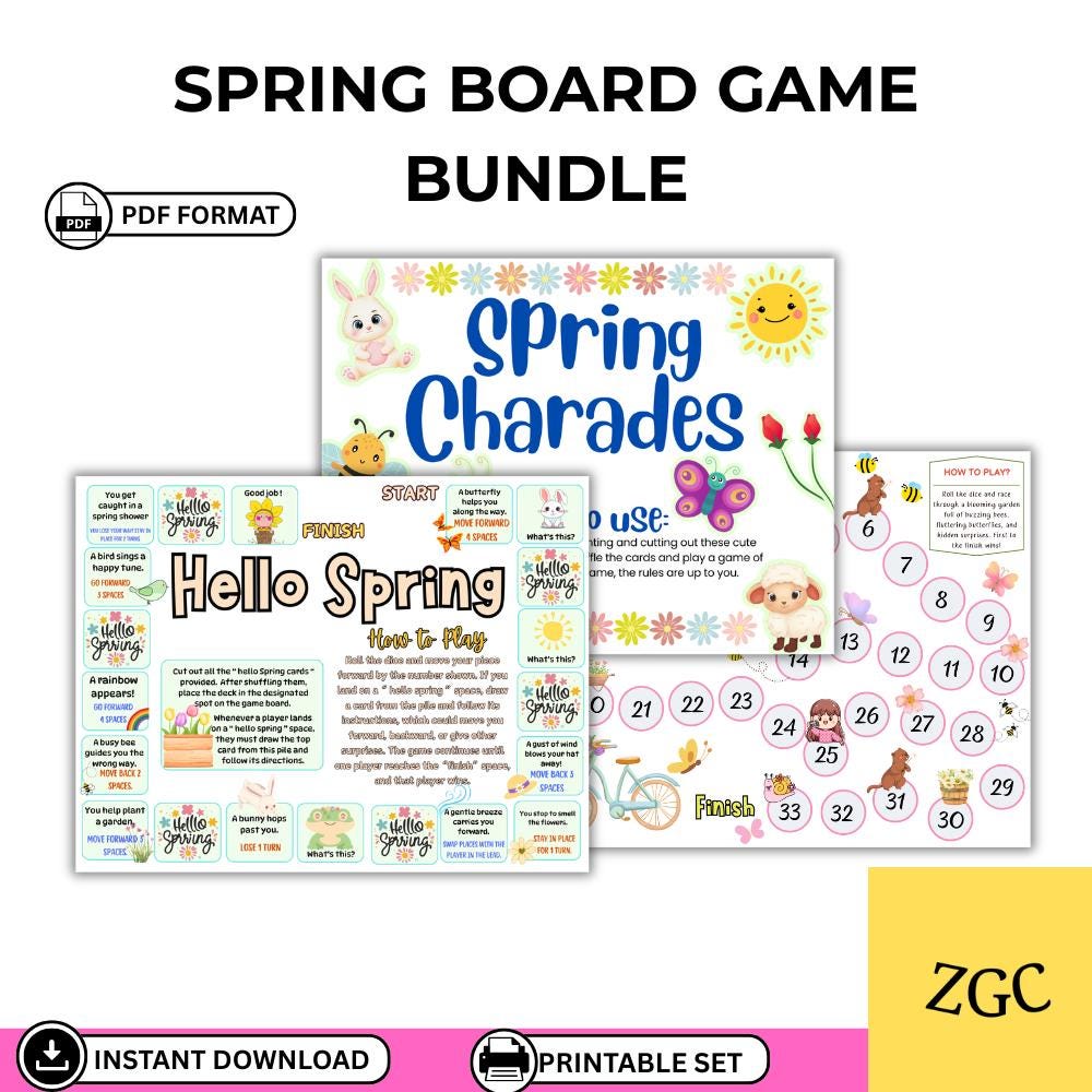 Spring Board Game Bundle Printable | Spring Charades Game | Classroom ...