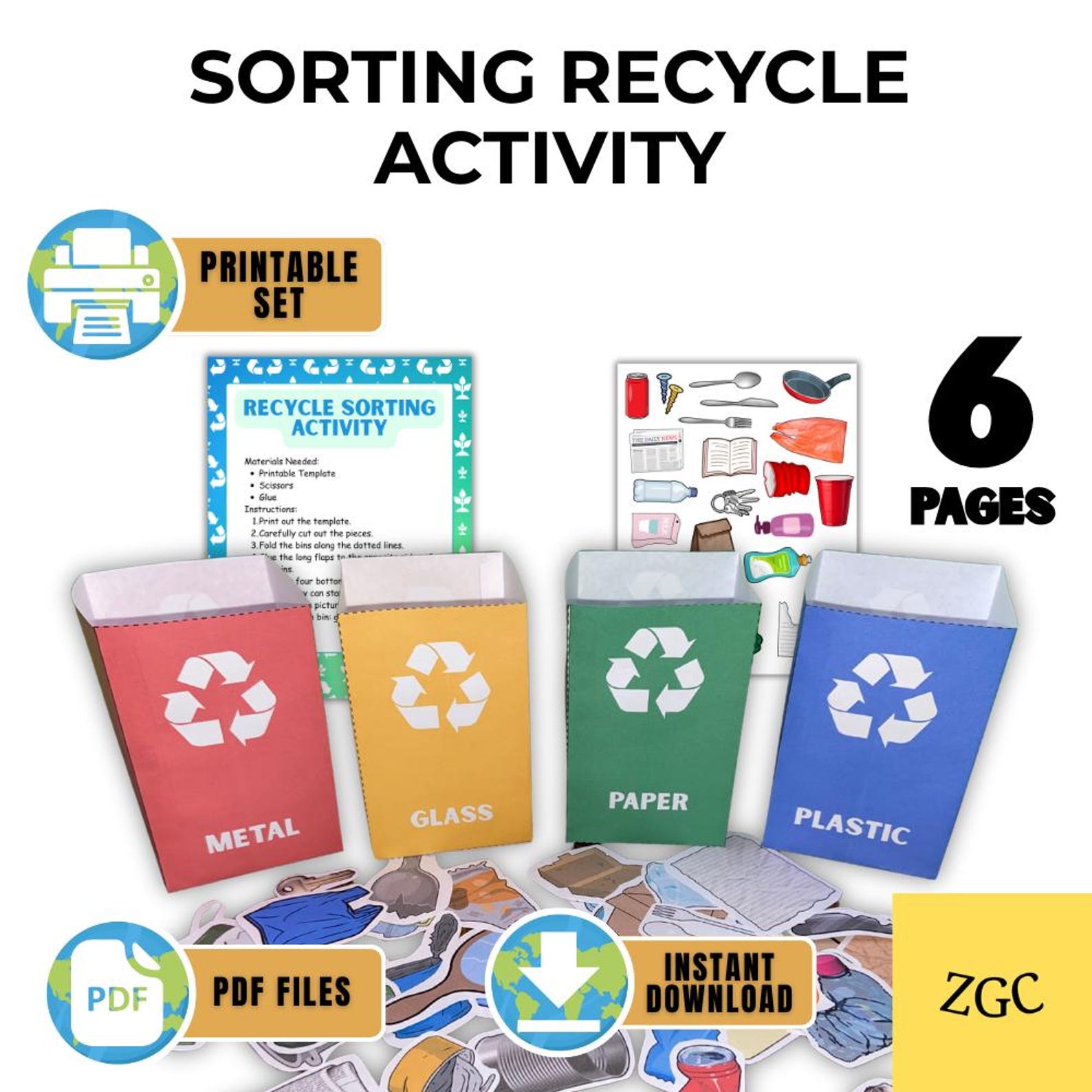 Recycling Sorting Activity Printable | Earth Day Activity | Preschool ...