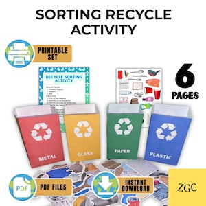 Recycling Sorteeractiviteit Afdrukbaar | Activiteit Earth Day | Kleuterschool en kleuterschool | Fijne motoriek