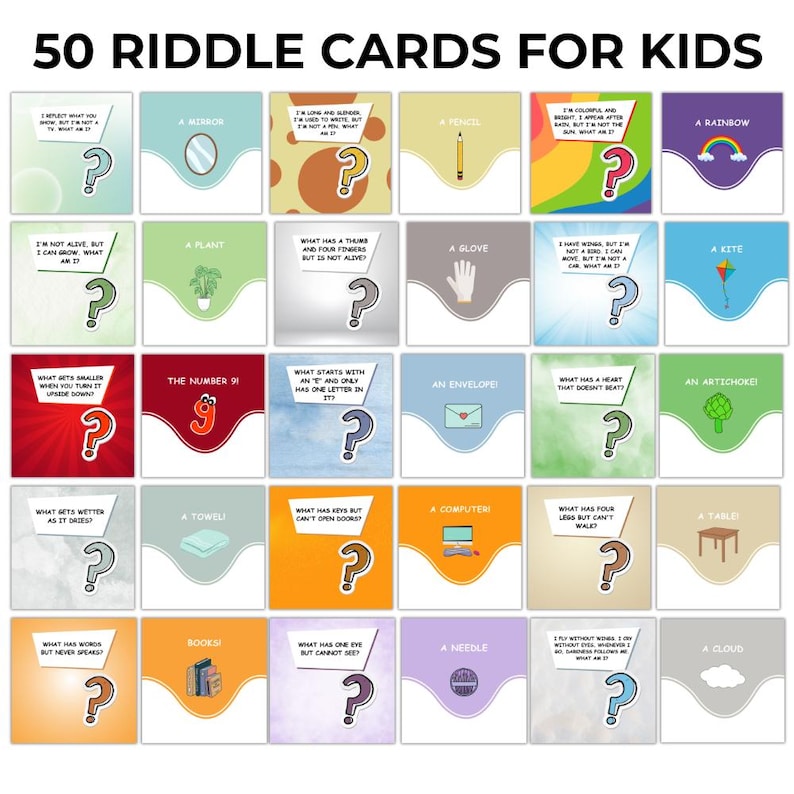 Card Riddle Examples Printable Riddle Cards for Kids | 50 Brain Teasers & Answers | Critical ...
