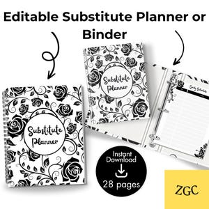 Editable Substitute Teacher Planner | Printable Sub Binder | Classroom Management Organizer | Lesson Plan Template, Digital Teacher Resource