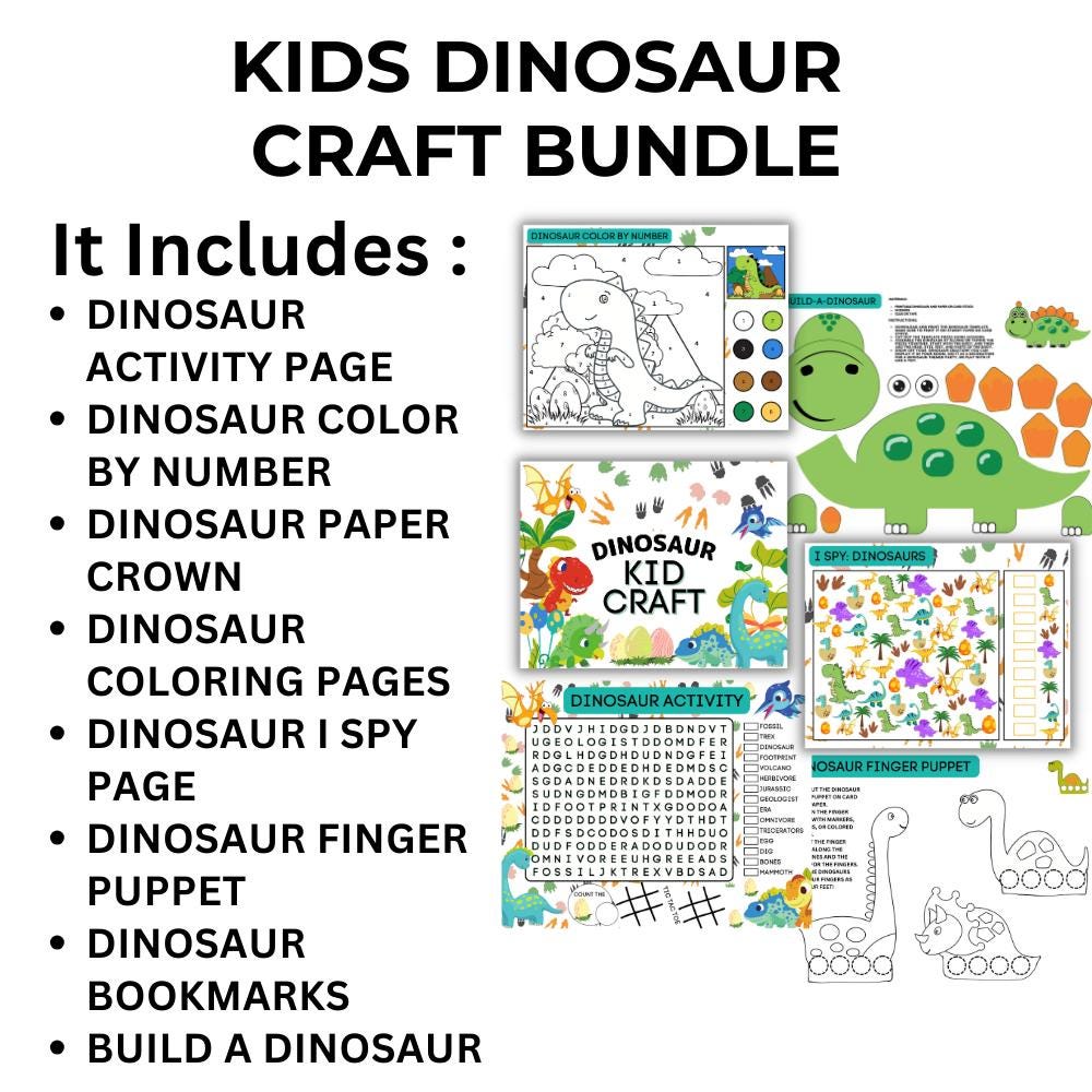 Dinosaur Activity Pack Printable | Kids Crafts & Games Bundle ...