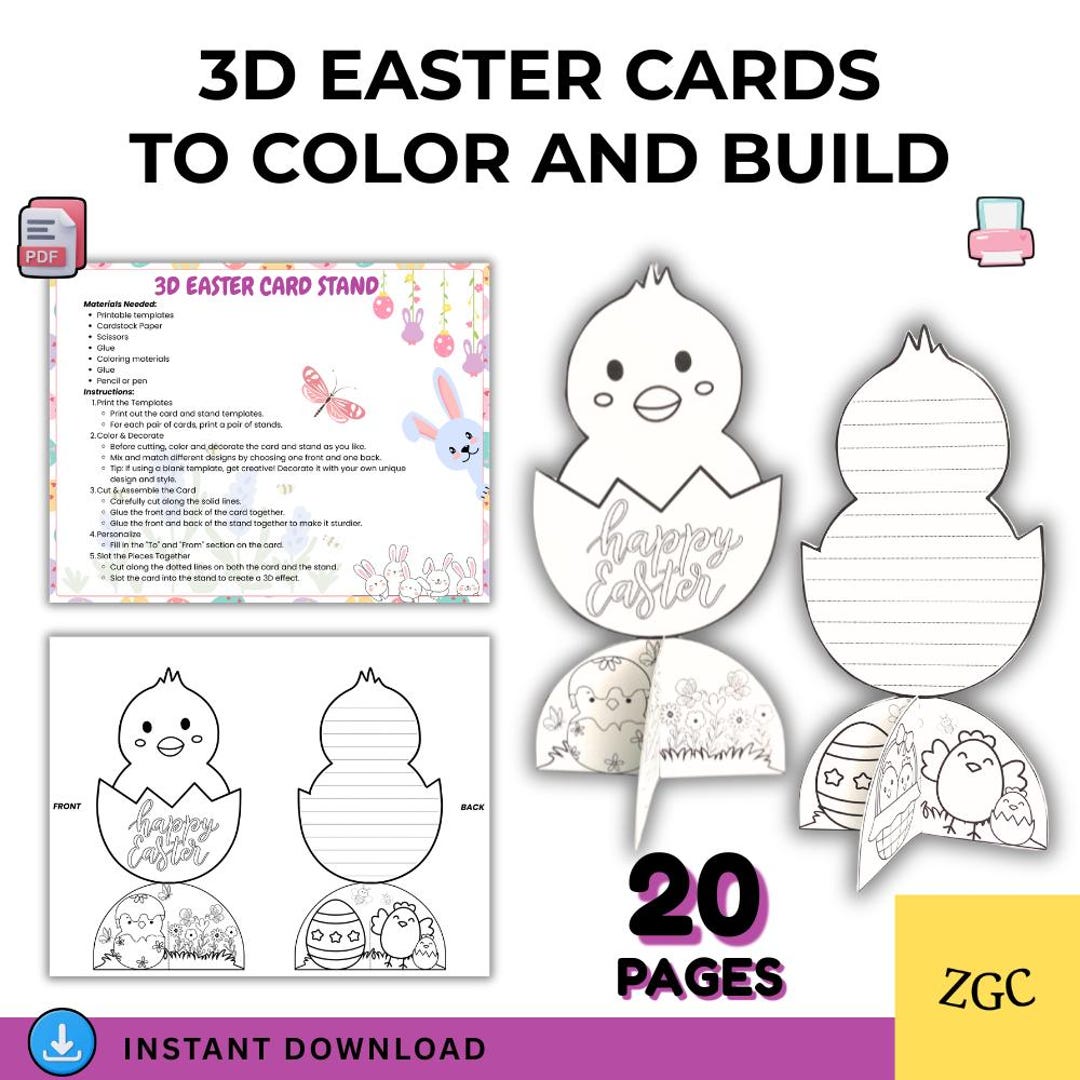 3D Easter Coloring Cards Printable | Pop up Easter Cards Kids | Easter ...