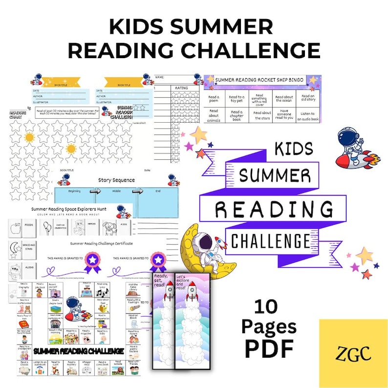 Space Themed Summer Reading Challenge Printable Bundle - 10 Fun Pages ...