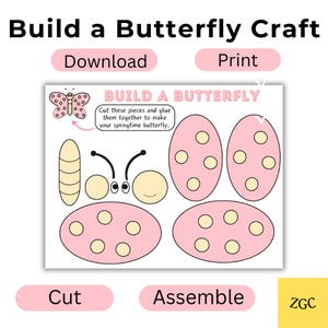 Build a Butterfly Craft - Spring Cut & Paste Activity - Fine Motor Skills - Preschool and Homeschool Learning Fun, Spring, INSTANT DOWNLOAD