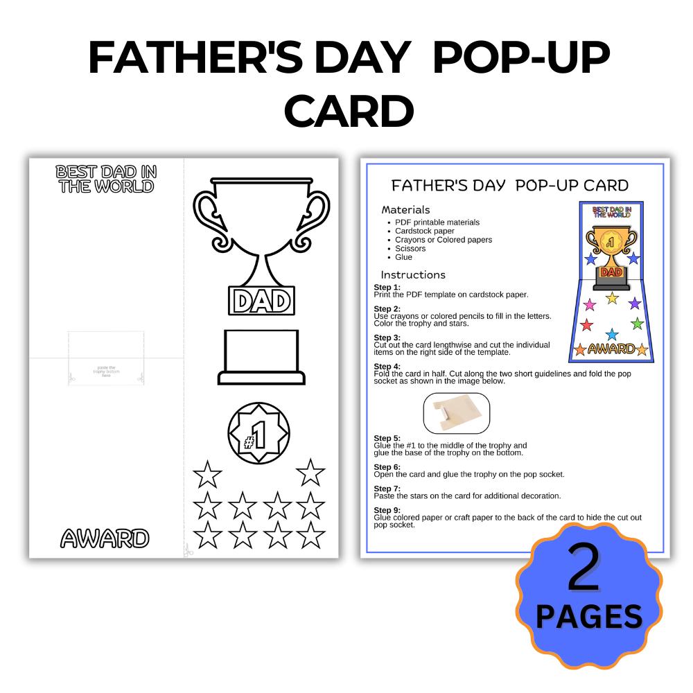 Father’s Day Pop-up Card Printable | DIY Craft for Kids | Color, Cut ...
