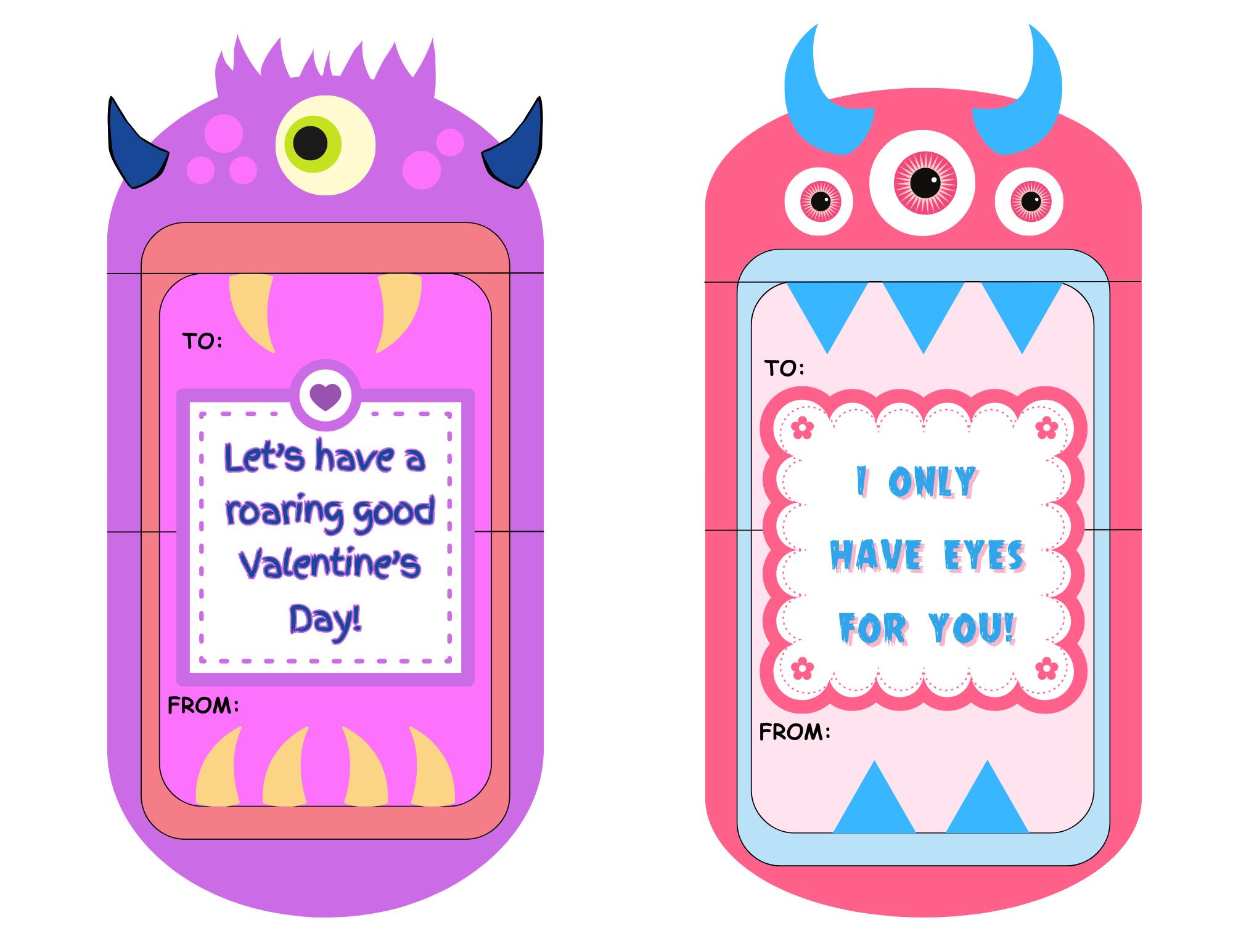 Monster Valentine Cards for Kids | Printable Valentine’s Day Cards ...
