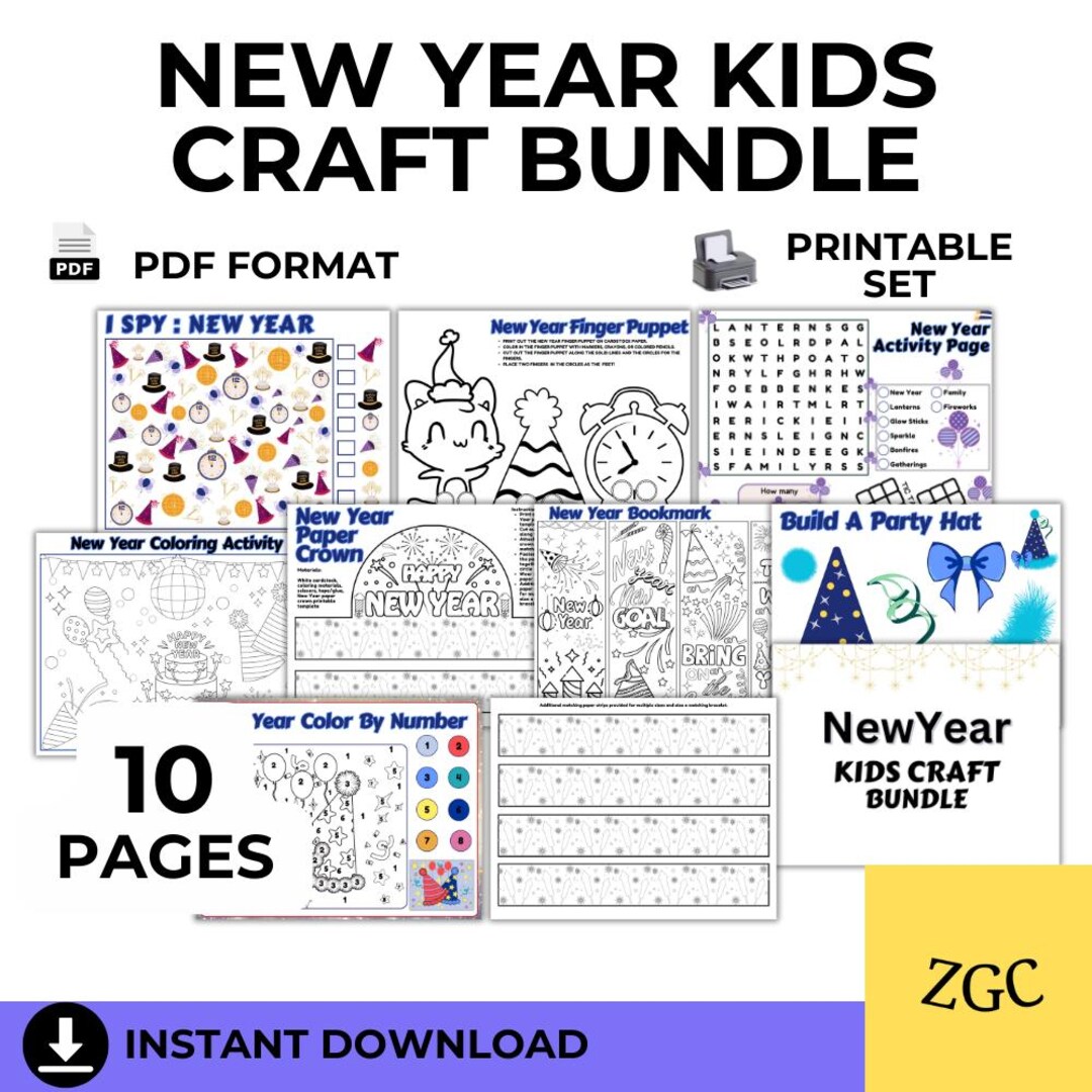 New Year Kids Craft Bundle | Printable New Year Activities for Kids ...