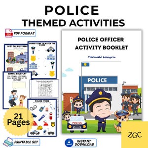 Printable Police Officer Activity Book for Kids, Career Role Play Worksheets, Educational Police, PDF Download for Preschool & Kindergarten